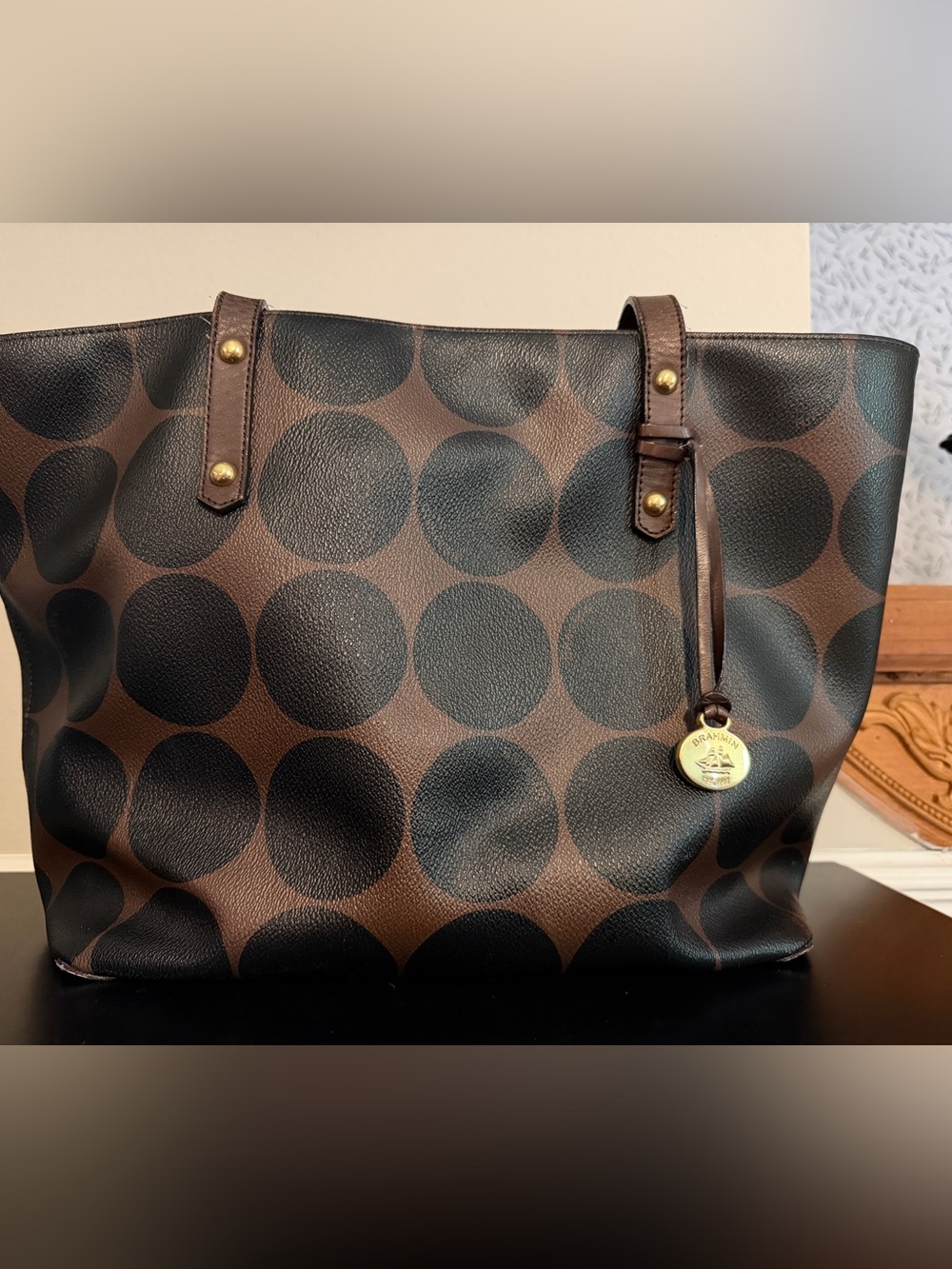 Vintage Brahmin Brown & Black Signature Dot Tote